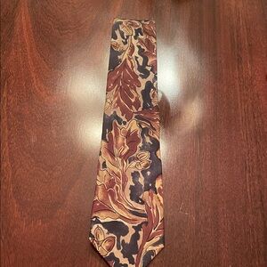 Dior Men's Tie in Navy and Brown Leaf Pattern